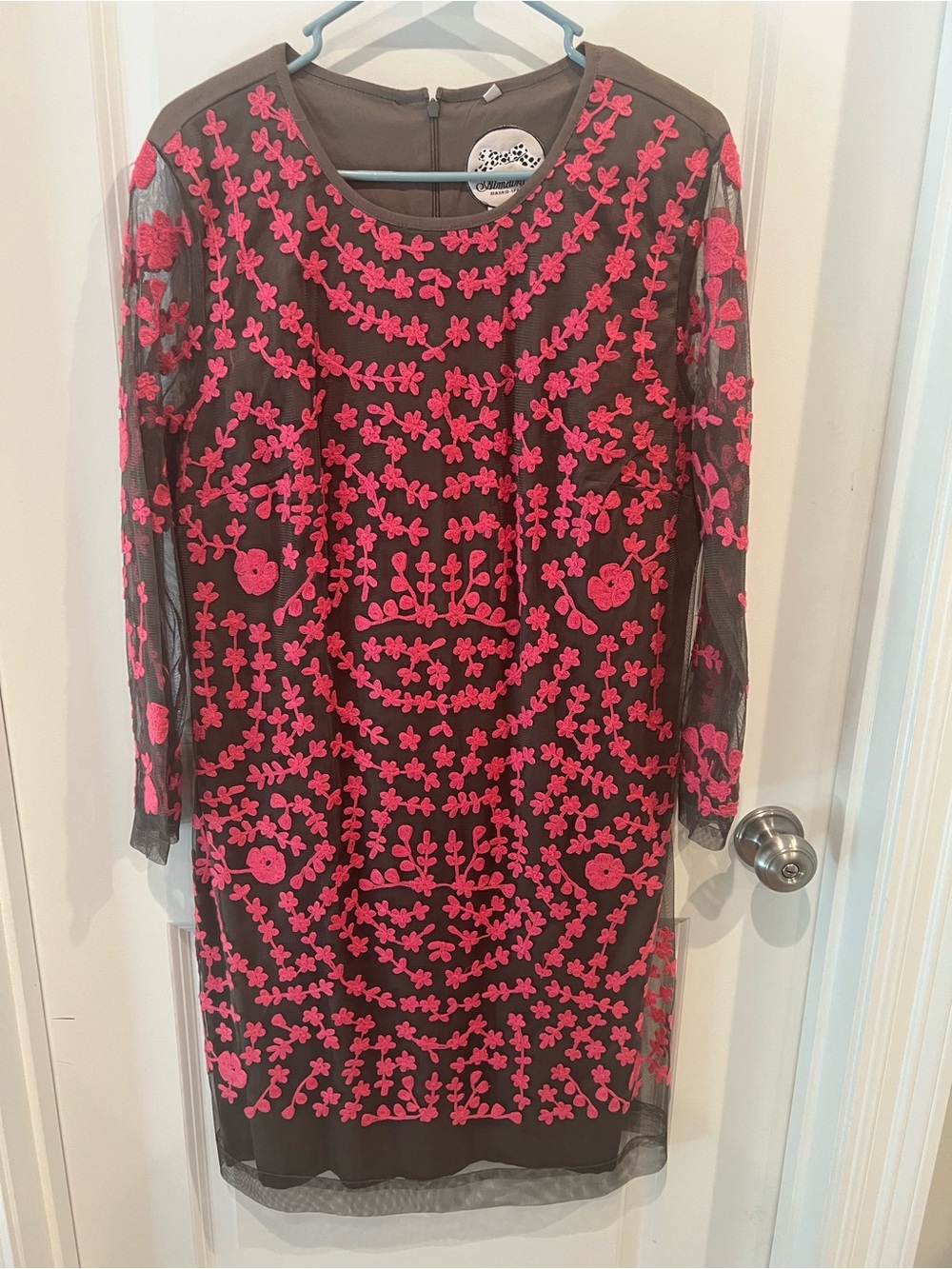 Almatrichi Dress with Pink Floral Embroidery Size 46 (See Measurements)